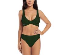 Hunter Maillot de bain avec short et haut pour femme Motif pétales floraux Vert, Noir , L