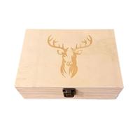 Hunter Memory Box - Wooden Vintage Display Storage Case 19x13.6x7.5cm | Deer Pattern Decorative Box, Shell Casing Organizer | Small Keepsake Holder For Bedroom Living Room Shelf Nightstand Decor