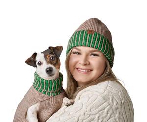 Hunter Odense Pull en Tricot pour Chien Doux et élastique à col Haut Look Partenaire avec Bonnet Lavable Beige Vert Taille 45