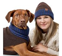 Hunter Odense Pull pour Chien Pull Tricoté Doux & Élastique Col Haut Look Couple avec Bonnet Lavable (Color : Brown/Blue, Size : 55)