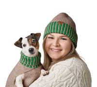 Hunter Odense Pull pour Chien Pull Tricoté Doux et Élastique à Col Haut Look Couple avec Bonnet Lavable (Color : Beige/Green, Size : 30)