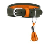Hunter Portofino Collier pour lévrier en Cuir de qualité supérieure - Forme Anatomique et rembourrée Extra Douce - Doux pour la Fourrure - Fabriqué en Allemagne - Couleur : Olive/Orange - Taille : 55