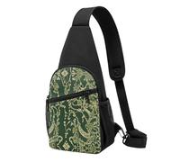 Hunter Sac de poitrine imperméable à motif floral vert pour randonnée et voyage Sangle réglable Design léger avec plusieurs poches, Noir , Taille unique