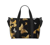 Hunter - Sac de voyage léger et imperméable avec imprimé pétales floraux pour hommes, femmes et adolescents, Papillons dorés, blancs, noirs, Taille unique, Sac de voyage