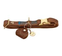 HUNTER Sansibar Collier pour chien Couleur : cognac, cuir de vachette élégant, détails maritimes, surpiqûres bleues, ferrures en laiton, réglable en continu, élégant et robuste, fabriqué en Allemagne,