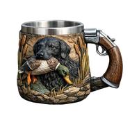 Hunter Tasse en acier inoxydable - Tasse à café avec motif de chasse aux chiens et canards, tasse de voyage isotherme, cadeau pour les amateurs de nature, art animal, vaisselle, camping, randonnée