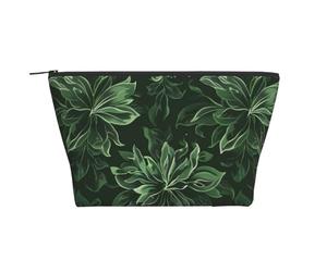 Hunter Trousse de maquillage avec imprimé pétales floraux Vert trapézoïdal Rangement élégant pour beauté et cadeaux pour femmes et filles, Motif floral vert chasseur, Taille unique, Trousse de