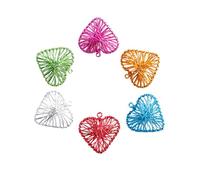 HunterBee Lot de 6 décorations en forme de cœur en rotin en métal coloré pour mariage, décoration d'extérieur à suspendre, remplissage de vase durable pour fête de table