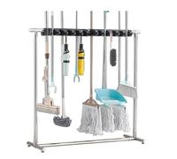 HUNTFF Support de Balai et serpillière en Acier Inoxydable, Organiseur d'outils de Nettoyage, Support de Sol pour Balai et serpillière, Fournitures de Nettoyage, Station d'entretien ménager