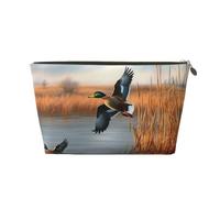 Hunting Flying Wild Duck 1 Trousse de toilette imprimée pour femme et fille - Portable - Trousse de maquillage en cuir avec fermeture éclair dorée, doré, Taille unique, Trousse de toilette