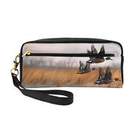 Hunting Flying Wild Duck 3 Trousse de maquillage imprimée pour femme en cuir synthétique avec dragonne, Noir , Taille unique, Trousse de maquillage
