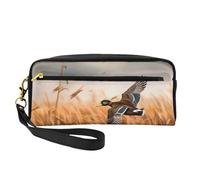 Hunting Flying Wild Duck 4 Trousse de maquillage imprimée pour femme en cuir synthétique avec dragonne, Noir , Taille unique, Trousse de maquillage