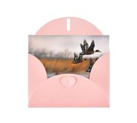 Hunting Flying Wild Duck Carte de vœux 3 impressions en papier nacré horizontal pour cartes d'anniversaire et toutes les occasions, rose