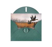 Hunting Flying Wild Duck Carte de vœux 3 impressions en papier nacré horizontal pour cartes d'anniversaire et toutes les occasions, vert foncé