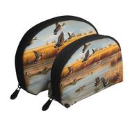 Hunting Flying Wild Duck Lot de 5 trousses de maquillage imprimées 2 pièces Portable Shell Trousse de toilette de voyage Sac de rangement pour femme, blanc, Taille unique, Trousse de maquillage