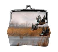Hunting Flying Wild Duck Porte-monnaie 3 imprimés pour femmes et filles - Mini pochette portefeuille avec verrou à baiser - Joli portefeuille en cuir, Noir , Taille unique, Pochette à monnaie