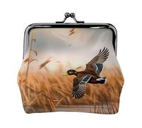 Hunting Flying Wild Duck Porte-monnaie 4 imprimés pour femmes et filles - Mini pochette portefeuille avec verrou à baiser - Joli portefeuille en cuir, Noir , Taille unique, Pochette à monnaie