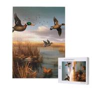 Hunting Flying Wild Ducks 6 Puzzle imprimé avec boîte de rangement - Puzzle en bois pour adultes et enfants - 500 pièces - Jeu décoratif amusant en famille - 38 x 52 cm
