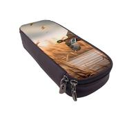 Hunting Flying Wild Ducks 6 Trousse à crayons à rabat en cuir imprimé - Organiseur multifonction pour l'école, le bureau et les voyages, Chasse Flying Wild Duck 4, Taille unique, Cartable