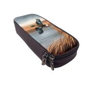 Hunting Flying Wild Ducks 6 Trousse à crayons à rabat en cuir imprimé - Organiseur multifonction pour l'école, le bureau et les voyages, Chasse Canard sauvage volant 1, Taille unique, Cartable