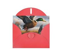 Hunting Flying Wild Ducks by the lake Prints Carte de vœux horizontale en papier nacré pour cartes d'anniversaire et toutes les occasions, rouge