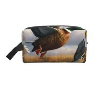 Hunting Flying Wild Ducks by The Lake Trousse de maquillage imprimée avec poignée, rangement compact et léger pour maquillage, articles de toilette et gadgets, organiseur de maquillage pour voyage