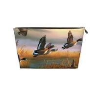 Hunting Flying Wild Ducks Trousse de toilette de voyage en cuir, un organisateur de maquillage tendance et pratique, doré, Taille unique