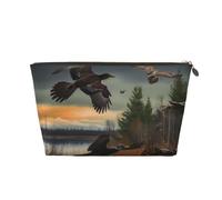 Hunting Flying Wild Prints Trousse de toilette de voyage en cuir PVC avec fermetures éclair dorées, organiseur étanche pour maquillage, articles de toilette et essentiels, doré, Taille unique, Trousse