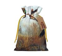 Hunting Flying Wild Sacs de Noël imprimés avec cordon de serrage et ruban de Noël jaune - Pochettes cadeaux réutilisables en toile de jute avec cordon de serrage, M