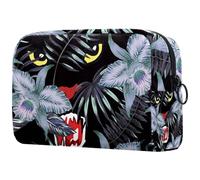 Hunting Panther in The Jungle Trousse à cosmétiques pour femme, trousse de toilette de voyage, grande pochette de maquillage pratique avec fermeture éclair, multicolore, 18.5x7.5x13cm/7.3x3x5.1in,