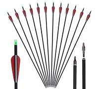 Huntingdoor 12 pièces Flèche en Carbone 30 Pouces Flèches de Chasse à la 500 Spine avec Embouts Amovibles pour la Chasse de tir à l'arc Adultes Arc Classique Arc Long Cible d'entrainemen (Rouge)