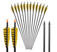 Huntingdoor 12er 31" Flèches de Chasse pour tir à l'arc Flèches en Carbone avec Plumes Naturelles Spine 400 Flèches cibles pour Adultes Arc Classique Arc Traditionnel… (Plume Jaune-Noir)