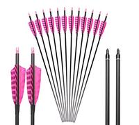 Huntingdoor 12er 31" Flèches de Chasse pour tir à l'arc Flèches en Carbone avec Plumes Naturelles Spine 400 Flèches cibles pour Adultes Arc Classique Arc Traditionnel… (Plume Rose-Noir)