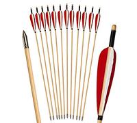 Huntingdoor 31 Pouces Flèche Bois 12 pièces avec 5" Plumes Naturelles Fait à la Main Flèches de Chasse à la pour Arc Traditionnel flèches de ciblage (Plumes Rouges et Blanches)