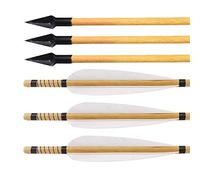 Huntingdoor Lot de 6 flèches de chasse en bois faites à la main - Plumes de dinde naturelles - 81.3 cm - Cible avec pointe large en métal grain 150 - Pour l'arc traditionnel recourbé à l'arc