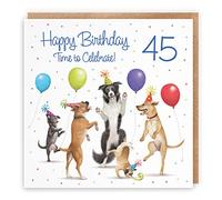 Hunts England - Carte d'anniversaire 45 ans - Chiens dansants - Carte de luxe pour homme/femme - 45 ans