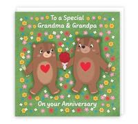 Hunts England - Carte d'anniversaire avec ours à fleurs pour grand-mère et grand-père - Carte d'anniversaire amusante d'ours - Collection Love Story