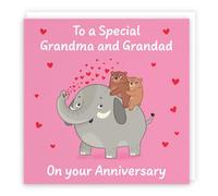 Hunts England - Carte d'anniversaire de grand-mère et grand-père avec éléphants mignons - Carte d'anniversaire amusante d'ours - Collection Love Story