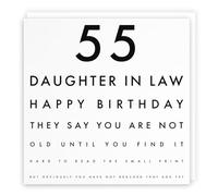 Hunts England Carte d'anniversaire humoristique pour belle-fille 55e anniversaire - Inscription en anglais « Daughter in Law » - « They Say You Are Not Old Until You Find It Hard To Read The Small Print » - Collection de lettres