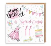 Hunts England Carte d'anniversaire pour 11e anniversaire pour femme - Pour elle - Happy Birthday - Cousine spéciale - 11 - Collection de fête