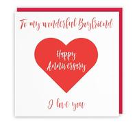 Hunts England Carte d'anniversaire romantique pour petit ami - To My Wonderful Boyfriend - Happy Anniversary - I Love You - Collection Love Heart