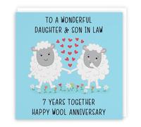 Hunts England Carte de 7e anniversaire de mariage pour belle-fille et fils - To A Wonderful Daughter & Son In Law - 7 Years Together - Happy Wool Anniversary - Collection emblématique - Standard - 148