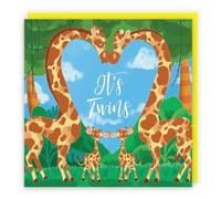 Hunts England Carte de félicitations pour nouveau-né jumeaux - Motif girafes - It's Twins! - Jolie carte de naissance pour jumeaux - Pour future maman / parents - Collection Jungle
