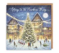 Hunts England - Carte de Noël religieuse chrétienne individuelle - Glory To The Newborn King - « Christmas Eve » - Collection Milo's Gallery - May God Bless You At Christmas Time And Always