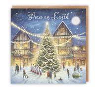 Hunts England - Carte de Noël religieuse chrétienne individuelle - Peace On Earth - « Christmas Eve » - Collection Milo's Gallery - May God Bless You At Christmas Time And Always