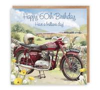 Hunts England - Grande carte d'anniversaire 60 ans vintage moto - Happy 60th Birthday - Moto classique - Superbe carte artistique de 60 ans - Collection Milo's Gallery - Train à vapeur - 210 x 210 mm