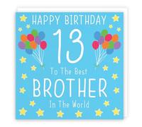 Hunts England Grande carte d'anniversaire pour frère - Grande taille - Happy Birthday - 13 - To The Best Brother In The World - Collection emblématique - Large - 210 x 210 mm