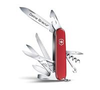 Huntsman 1.3713 Couteau de poche suisse avec gravure sur la lame I Cadeau pour homme femme I pour anniversaire I Couteau suisse personnalisé avec 15 fonctions (rouge)