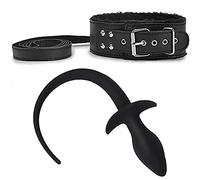 HUNTVE Collier en Cuir avec Laisse pour Chien, Style Gothique, avec Laisse Amovible, + Jouet Queue de Chien en Silicone Pur Fait Main Cosplay Fun Toys