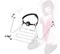 HUNTVE Collier en Cuir Noir et Clip corporel Non perçant, chaîne élégante pour Couple avec 3 Pinces à clochettes Ajustables